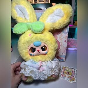 Special Eyes Yellow Baby Three Bunny Doll with Green Bow